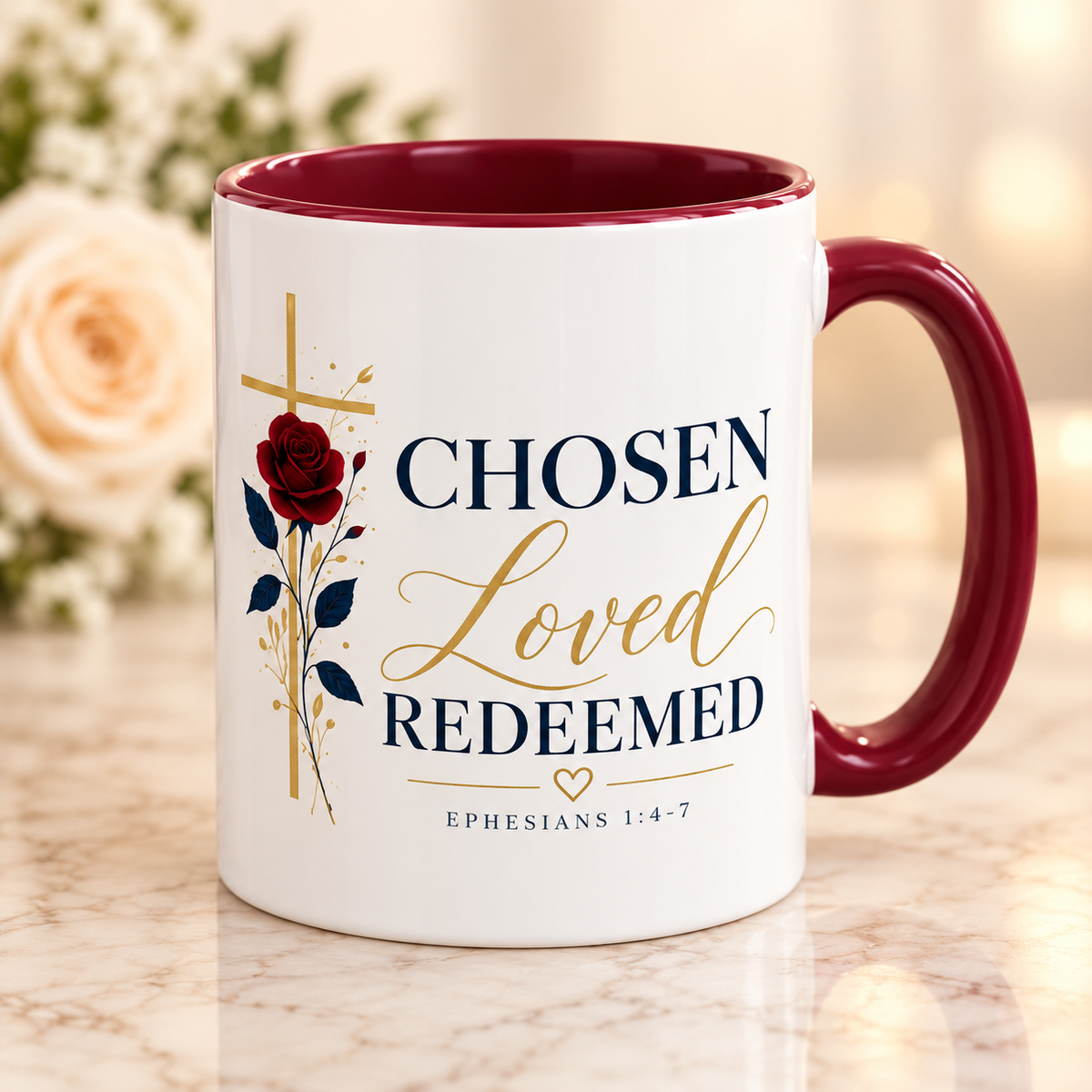 Chosen, Loved & Redeemed Burgundy Accent Mug – Ephesians 1:4–7