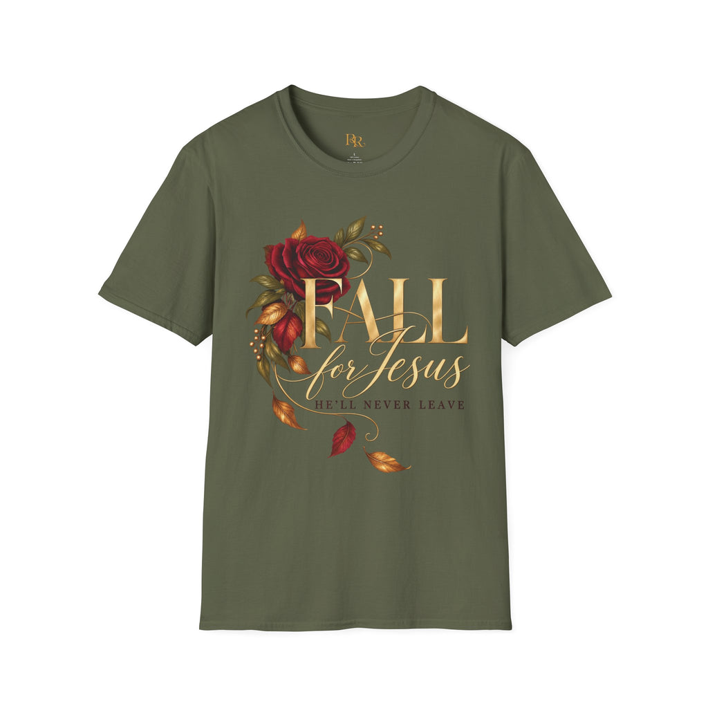 Fall for Jesus He’ll Never Leave Christian Fall T-Shirt